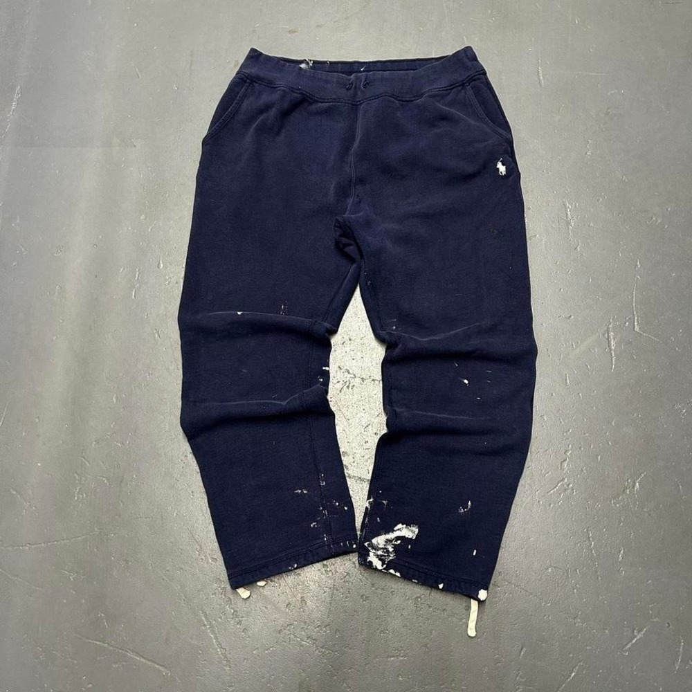 Polo Ralph Lauren navy blue with white paint splatter baggy wide leg sweatpants